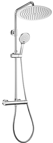 Görbach Columna de Ducha Grifo Termostático Acero inoxidable 304 Sistema Ducha Monomando con Mezclador Termostático Columna Ducha Hidromasaje con Ducha Cuadrada Lluvia Cromo D30cm