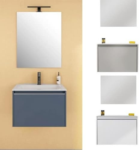 Bagno Italia Hängeschrank für Badezimmer, modernes Ozean, weiß oder taupe, 60 cm, mit Waschbecken und Spiegel