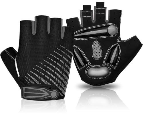 BTNEEU Guantes Ciclismo Medio Dedo Guantes Bicicleta Montaña, Guantes Ciclismo Verano Guantes MTB Gel Antideslizante Transpirable, Guantes Cortos Ciclismo Carretera para Hombre y Mujer (Gris, S)