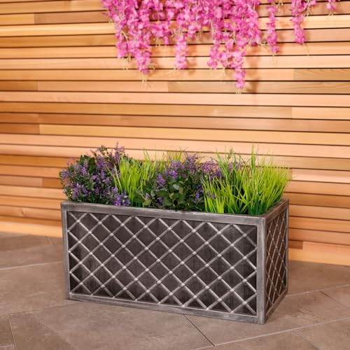 Charles Bentley Lazio Trough Pewter Planter (70cm) Grey Plastic Pot Outdoor Garden