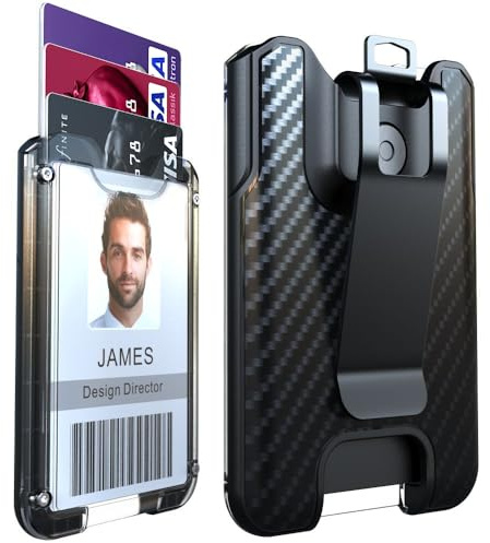 LIUGX Badge Holder, ID Card Holder with Metal Clip - Durable Polycarbonate (Holds 1 to 4 Cards), Portable Wallet for Office, Laborer, Police, Work, Black