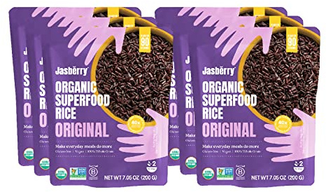 Jasberry Organic Rice - Superfood with High Antioxidants, Ready to Eat or Heat, 100% Jasberry, Non-GMO, Gluten-Free, USDA Certified Organic, Vegan (Pack of 6, Original)