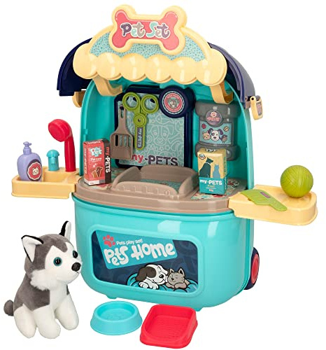 ColorBaby 49759 - Maletín peluquería Canina para niños 2 en 1 / Salón de Belleza para Perritos y Mascotas/Juguetes para niños y niñas, Perro Mascota, Perro de Juguete/Centro Veterinario