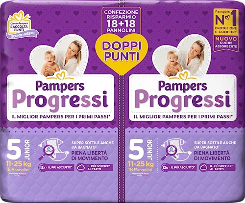 Pampers Progressi Junior, Pacco Doppio, Taglia 5 (11-25 kg), 36 Pannolini