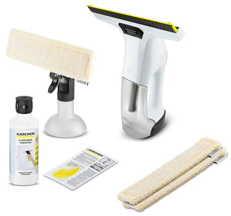 Kärcher WV 6 Plus Fenstersauger weiß (inkl. Zubehör,100 min Akkulaufzeit, Fensterreiniger für Fenster, Fliesen, Dusche und Vitrinen) (inkl. 1x Glasreiniger RM 500 & Wischbezug Indoor)