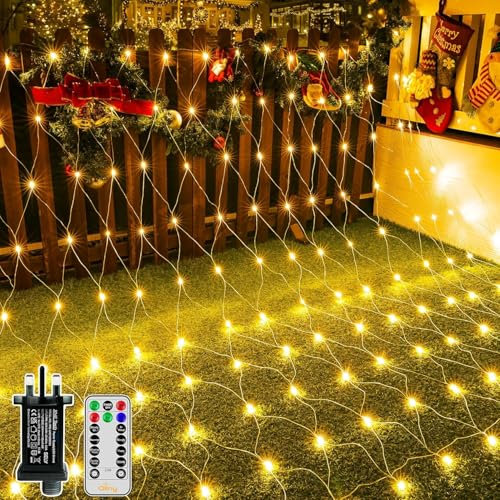 Guirlande Lumineuses Filet, LED Filet Lumineux 8 Modes Énergie Étanche avec Télécommande Minuterie, Dimmable pour Chambre Noël Mariage Soirée Maison Jardin (Blanc chaud, 1.5X1.5M)
