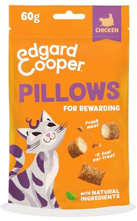 Edgard Cooper natürliche Katzensnacks, Pillows mit Huhn 1 x 60 g , vollgepackt mit frischem Fleisch, getreidefrei, weniger als 2 kcal pro Snack, natürliche Zutaten ohne Zuckerzusatz.