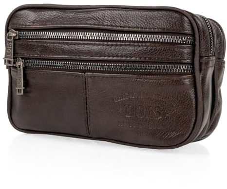 Lois - Bolso De Mano Hombre, Bolso Hombre Elegante De Piel Con Cremallera Y Asa De Muñeca Para Eventos Y Viaje, Marron