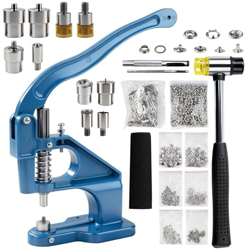 Handpress genomföringsmaskin, håltagningsverktygssats för läder, öljett, bordmontering, hålslagningsverktyg med hammare, matriser och öljetter för snäppknappar, nitar öljetter pärlor