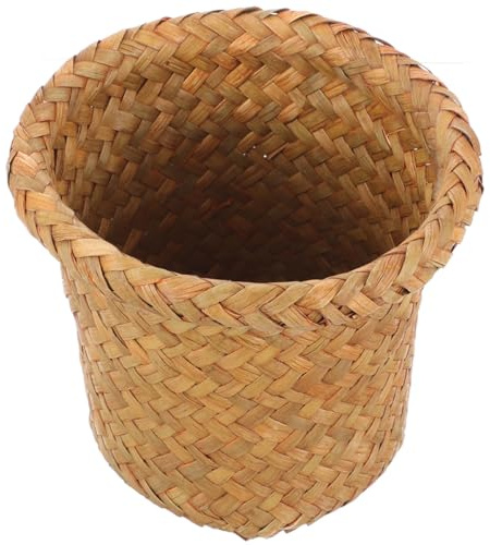 ABOOFAN Cestino della Spazzatura Intrecciato in Vimini Arancione, Bidone Robusto e Stabile per Cucina e Bagno, Cestino Intrecciato a Mano per Soggiorno e Ufficio, Dimensioni Medie 18x14