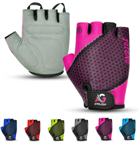 ATRUISM GEAR Kids Bike Gloves, Fingerless Cycling Gloves for Boys & Girls, Ages 2-8, MTB, BMX, Mountain Biking (PINK, XS (6-10 YEARS))