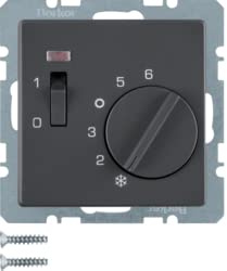 Termostato con contacto NC, interruptor y LED, Q.1/Q.3, antracita, aterciopelado