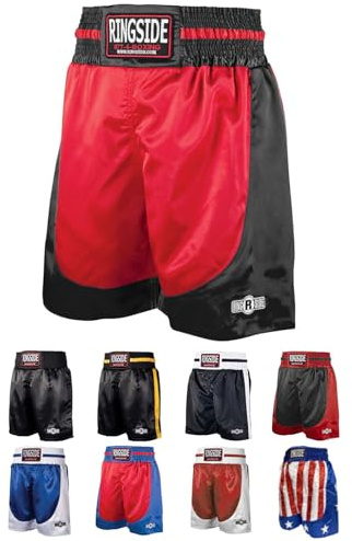 Ringside Pro-Style Boxing Trunks, Satin Boxing Shorts for Men and Women, Ideal for Boxing, MMA, Muay Thai, Red/Black, Youth Large