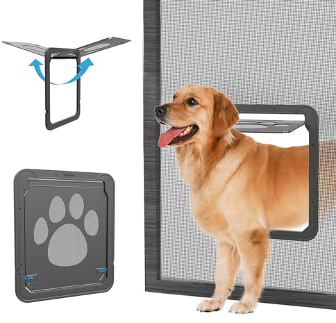 NAMSAN Dog Screen Door, Flap Opening 12 x 14 inches, Dog Door for Screen Door, Magnetic Self-Closing Large Pet Door for Sliding Door, Screen Door with Doggie Door Built in, Lockable, Black