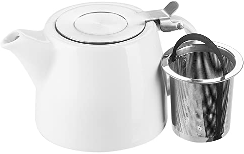Belinlen 18 oz (532ml / 2 Cup) Tea Pot with Infuser and SLS lid Stainless Steel Infuser Ceramic Teapot (White)