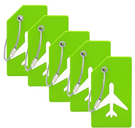 Silicone Luggage Tag with Name ID Card Perfect to Quickly Spot Luggage Suitcase (Plane 5Pcs Green)