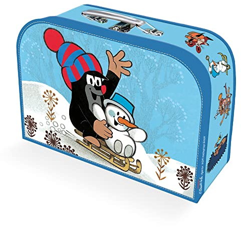 Kinderkoffer Der kleine Maulwurf Winter mit Schneemann Rodeln: Pappkoffer mit Metallhenkel und Metallverschluss
