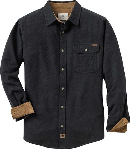 Legendary Whitetails Mens Long Sleeve Button Down 100% Cotton Flannel Shirt, Black Heather, 3XT