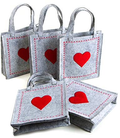 Logbuch-Verlag 5 kleine Filztaschen Ostern Muttertag rotes Herz 18 x 20 x 5 Verpackung Geschenke Geschenktasche aus Filz
