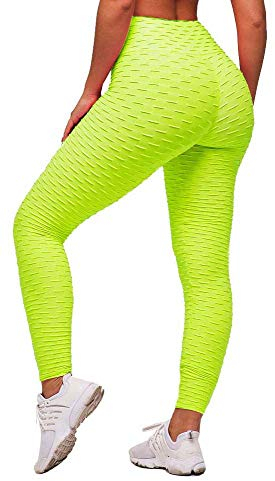 Memoryee Damen Honeycomb Leggings Geraffte Hintern Heben Hohe Taille Push Up Boom Booty Sport Leggings mit Bauchkontrolle Plus Größe Blickdichte Dehnbare Gym Yogahosen/Grün/M
