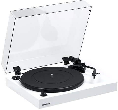 Fluance RT82 Referens HiFi Skivspelare med Ortofon OM10 Pickup, Hastighetskontroll, Massiv MDF-Träbas, Vibrationsdämpande Fötter – Pianovit