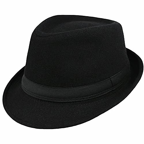 Klassische Herren-Mütze Manhattan, strukturiert, Gangster-Trilby-Fedora-Hut, kubanischer Stil, Derby-Hut, Jazz-Mütze, Schwarz, large