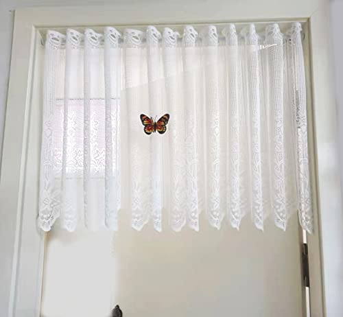 Yaland Scheibengardinen lang Jacquard-Wirkgardine Spitze Bistrogardine Stickerei Landhausstil Vorhang Vintage Weiß (BxH 160x90) 1 Stück