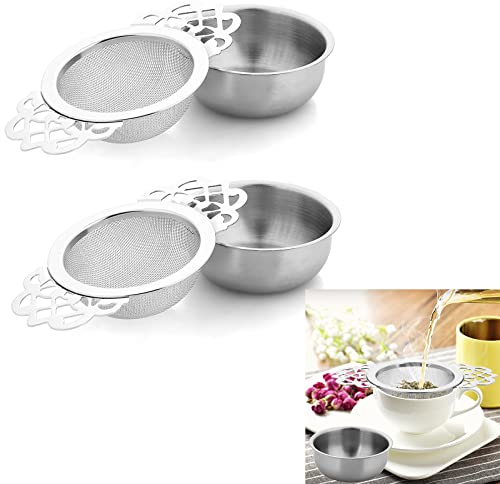 2 colini da tè a maglia fine con ciotola, in acciaio inox, infusori per tè sfuso, diametro 7 cm, mini setaccio fine, ideale per tè sfuso, succhi di frutta, filtro caffè
