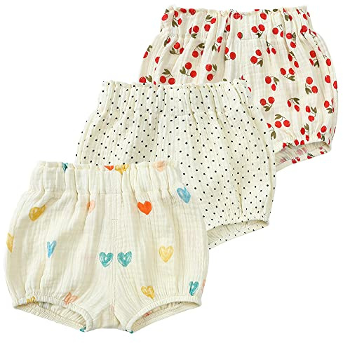 Kids Tales Baby Girls Cotton Linen Bloomer Shorts Casual Elastic Waistband Diaper Cover Triangle Shorts Floral Bottoms 3Pack
