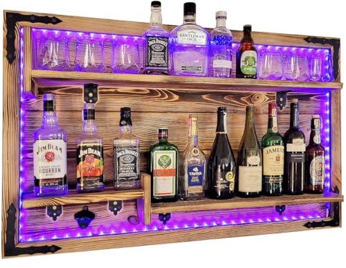 Braun hängend Regal an der Wand angebracht RGB LED Beleuchtung 112x72x2 Wenge an der Wand montiert bar, alkoholbuffet, gehängt barständer, Gin, Whiskey, Wodka, handgefertigt Stand Kneipe