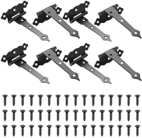8 Pcs Bisagras en T, Bisagras Negro para Puerta de Jardín, 118mm Bisagras para Puertas de Madera, Borde Ondulado Bisagras Puertas Madera en Cruz Rustica para Puertas de Cobertizo Granero Ventanas