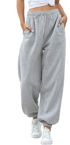 EBANKU Dam Cinch Bottom Sweatpants med fickor, enkel träningsoverall säckig elastisk midja byxor för vardaglig hiphop, gym och jogging
