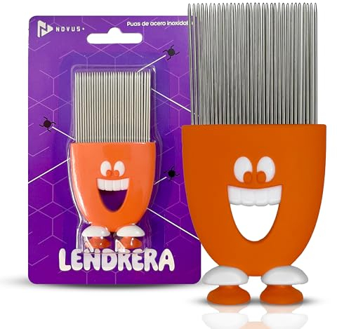NOVUS+ Peine para Piojos - Lendrera Antipiojos Infantil - Puas de Acero Inoxidable - Liendrera para Piojos y Liendres - Peine Profesional con Ventosas
