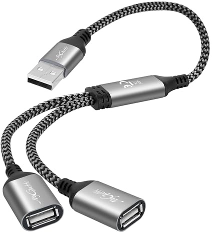 Mygatti Câble répartiteur USB Y 0,3 m,1 à 2 répartiteurs,Double Port USB 2.0,Type A Mâle vers 2 Femelle Extension câble de Charge/données,pour Ordinateur Portable,Mac,PS5, PS4,Xbox One X/S
