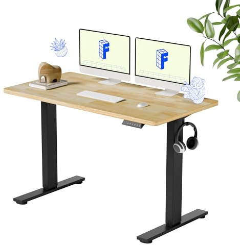 FLEXISPOT Solid Wood Standing Desk, One-Piece Real Wood Desktop, Electric Height Adjustable Desk for Home Office, 176 LBS Capacity (48x24 Rubber Wood, Black Frame)