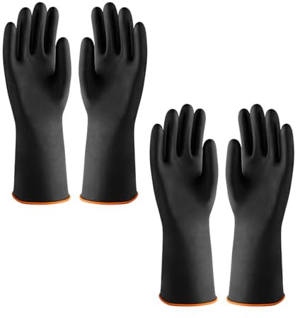 HDGSAFD 2 Paia Di Guanti In Gomma, Resistenti Agli Acidi E Agli Alcali, Impermeabili, Resistenti All'Abrasione, Guanti Da Lavoro, Nero, Taglia Unica