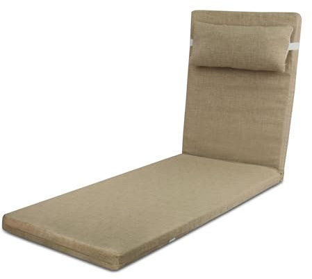 TIENDA EURASIA - Cojin Tumbona Exterior | 50% Algodón y 50% Poliéster | 180x50x5 cm | Almohada para el Cuello | Funda de Tela Lavable | con Cremallera | Relleno de Fibra Acolchada (Beige)