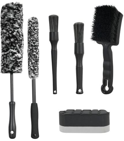 6PCS Car Rim Brushes for Cleaning Wheels, Car Detailing Cleaning Wash Brush Set, Stiff-Bristle Rim Brush with Tire Shine Applicator Pad for Cars SUV Tire RVs Trucks Wheel