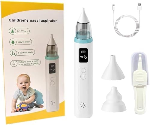 Aohcae Aspiratore nasale neonato, 2025 più recente aspiratore nasale bambino elettrico aspiratore nasale con 6 ventose musica e display LCD e 2 punte in silicone ricaricabili Nose Suction Neonati
