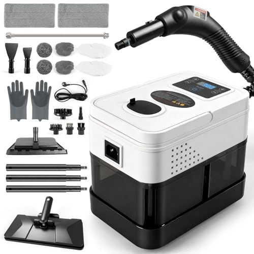 Limpiador de vapor manual, 2500 W, limpiador de vapor para todo con 19 accesorios, depósito de presión de vapor de 1800 ml, portátil para ventanas, cocina, suelo, coche