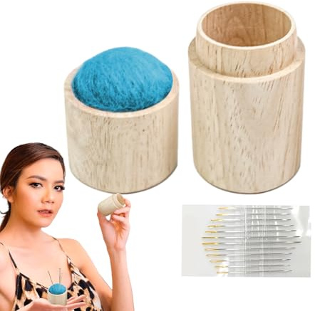 Scatola per aghi da cucito – Organizzatore per puntaspilli in legno, portaoggetti per ricamo fai-da-te, contenitore porta aghi artigianale con coperchio, accessorio decorativo per quilting | Uti