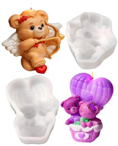 gifyym Candle Molds - 2 Pieces Cartoon Molding - Small 3D Stereo Bear Shaped Silicone Candle Molds | Valentine's Day Birthday Mother's Day Couple Gift