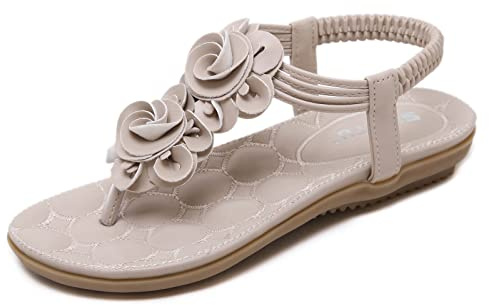 Sandali per Donne siketu Sandali Donne Boho Casual Piatto Tstrap Tstrap folps Scarpe Beach Beach Clip Elastico Clip Tocco Solido Dolce Clip.5 UK UK