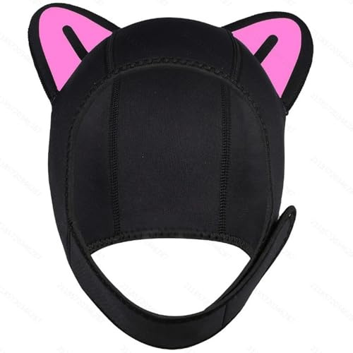 Hotainoys Swim Cap Women Adult, Thermal Swim Cap for Cold Water with Cute Cat Ear Neoprene with Chin Strap Diving Headgear for Men Women Sailing Water Sports Swimming