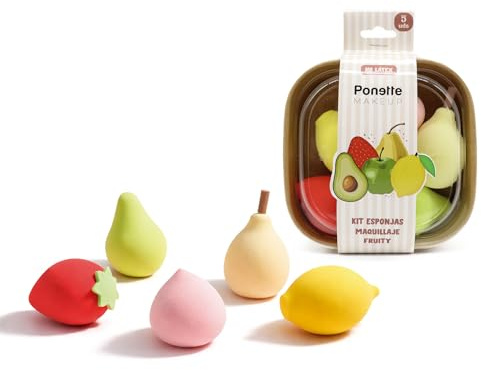 Ponette - Kit de Esponjas de Maquillaje Fruity 5 Piezas sin Látex – Esponjas para Base, Corrector y Maquillaje Facial de Alta Precisión
