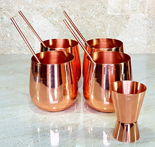 eSplanade Moscow Mule Tazas de cobre (juego de 4 tazas de cobre martilladas con pajitas y jigger) (MOSCOW MULES/PLAIN)