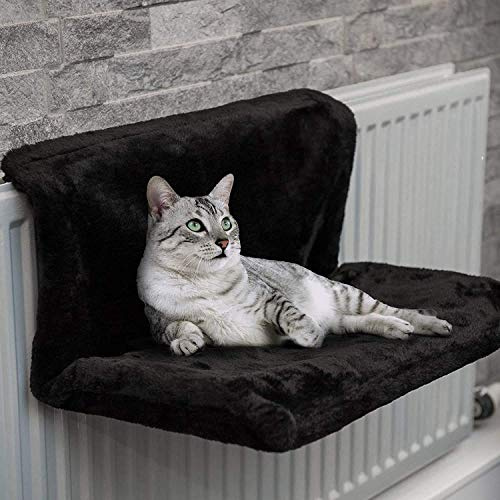 Ghopy Lit de Radiateur pour Chat 46 x 30 x 25 cm Lit à Suspendre au Radiateur en Peluche Douce Chaude Amovible Lavable Hamac pour Chat pour Chauffage pour Animaux de Compagnie Chat Chaton (Noir)
