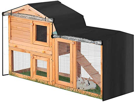 Rabbit Hutch Cover 210D Oxford Waterproof Double Layer Thermal Cover with Pointed Window, Windproof Weatherproof Bunny Cage Protector for Outdoor Winter Protection, Fits 71 x 20 x 34 Inches