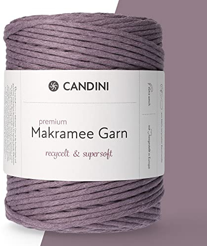 Candini Premium Makramee Garn | mauve | 3mm x 200m | 100% recycelte Baumwolle aus Portugal | Makramee Baumwollgarn, DIY, lila