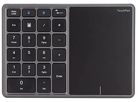 Yunseity 2.4G Wireless Numeric Keypad with Touchpad, 22-Key Portable Bluetooth Number Pad, Financial Accounting USB C Rechargeable Number Keyboard(Iron Gray)